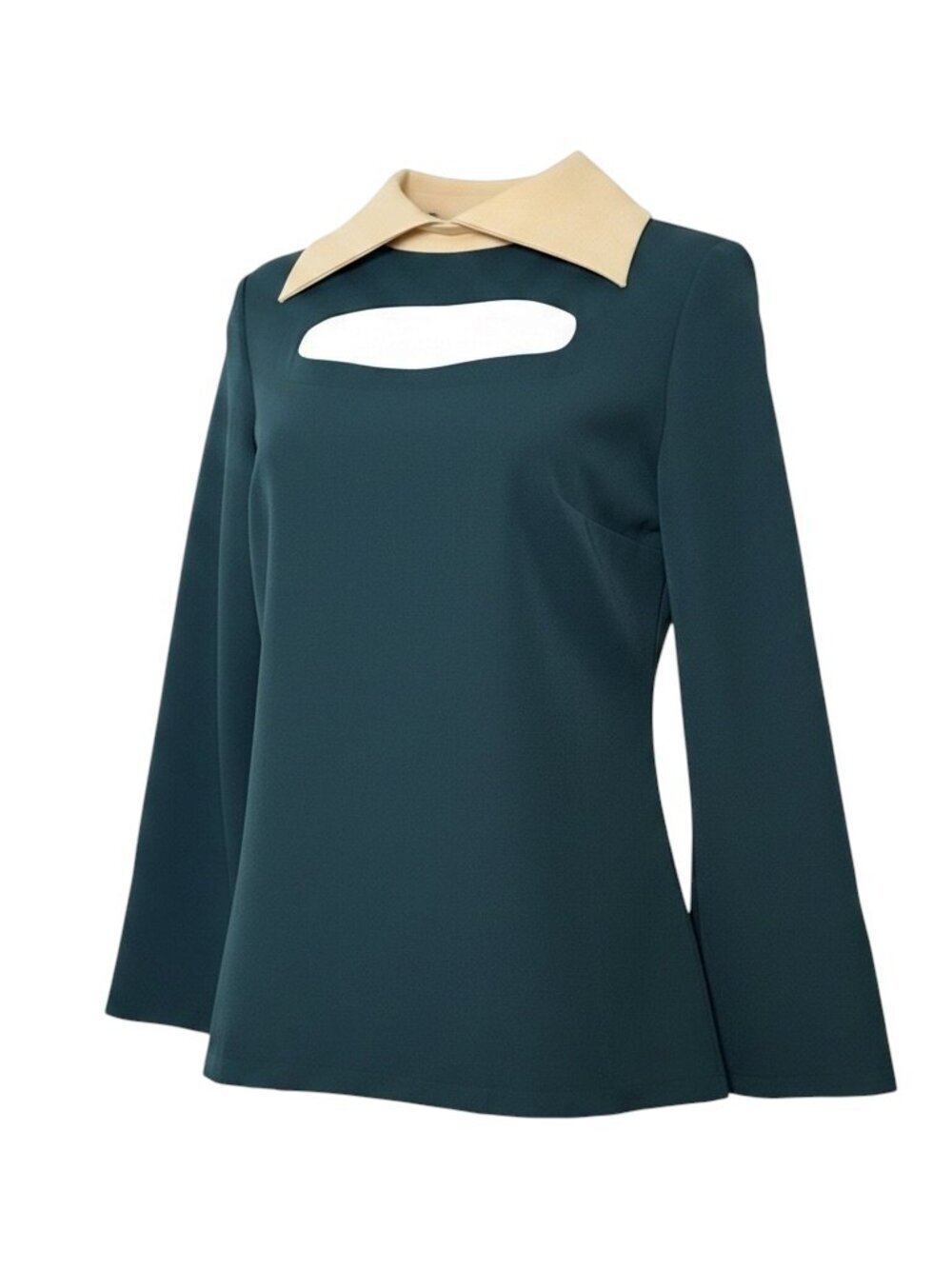 Julia Allert Teal Contrast Collar Cutout Long Sleeve Blouse NWT XS